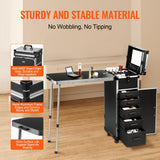 VEVOR Estuche de Maquillaje Profesional de Aluminio, Banco de Trabajo con Patas de Apoyo, Estuche de Cosméticos con Ruedas, Carro Organizador de Viaje Grande, con Ruedas Giratorias de 360°, Negro