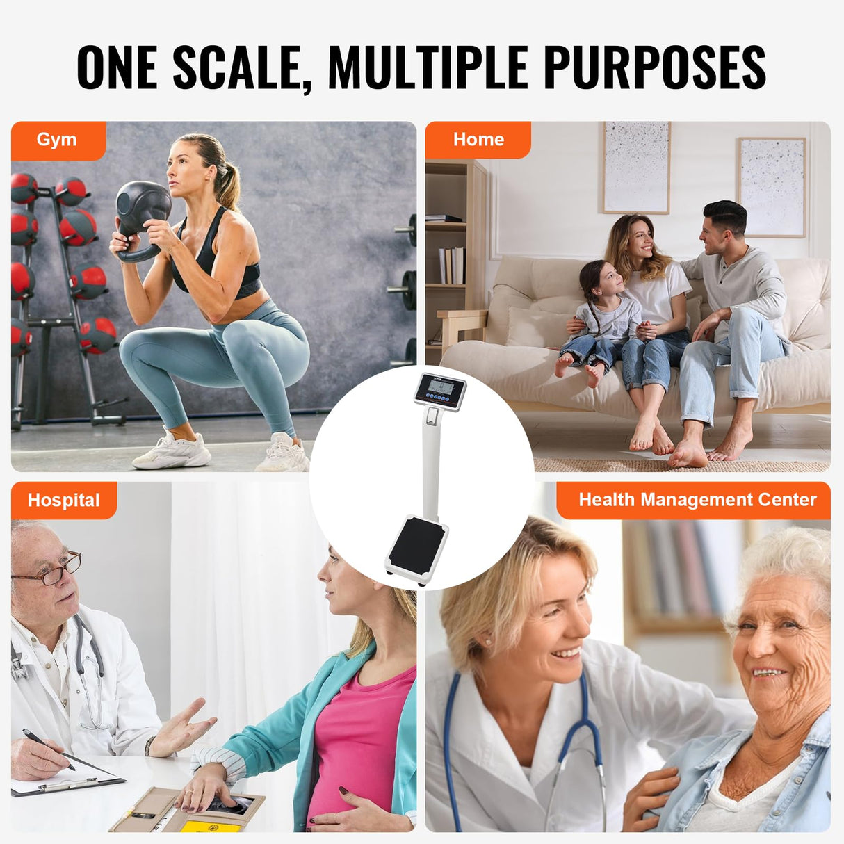 VEVOR Báscula Médica Digital Capacidad de 300 kg Báscula Corporal Médica Profesional y Multifuncional para Peso y Altura con 2 Unidades (kg/lb) IMC para Gimnasio, Hogar, Hospital
