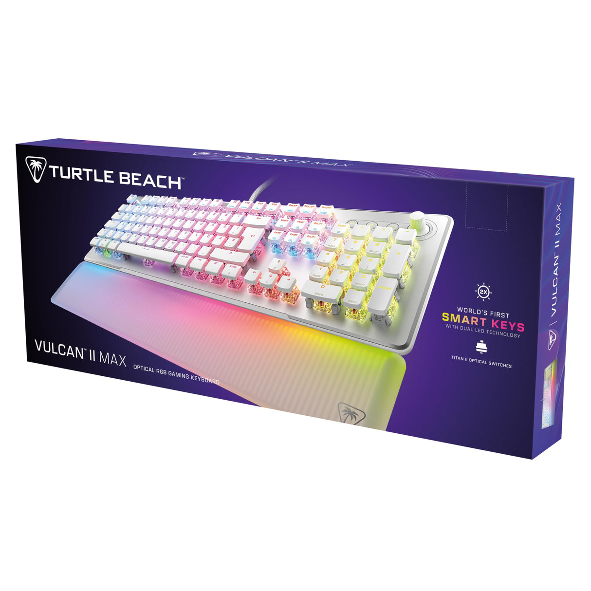 Turtle Beach Vulcan II MAX - Teclado mecánico óptico para PC - Iluminación RGB Personalizable - Reposamuñecas - Interruptor Lineal Titan II - Placa de Aluminio - Blanco