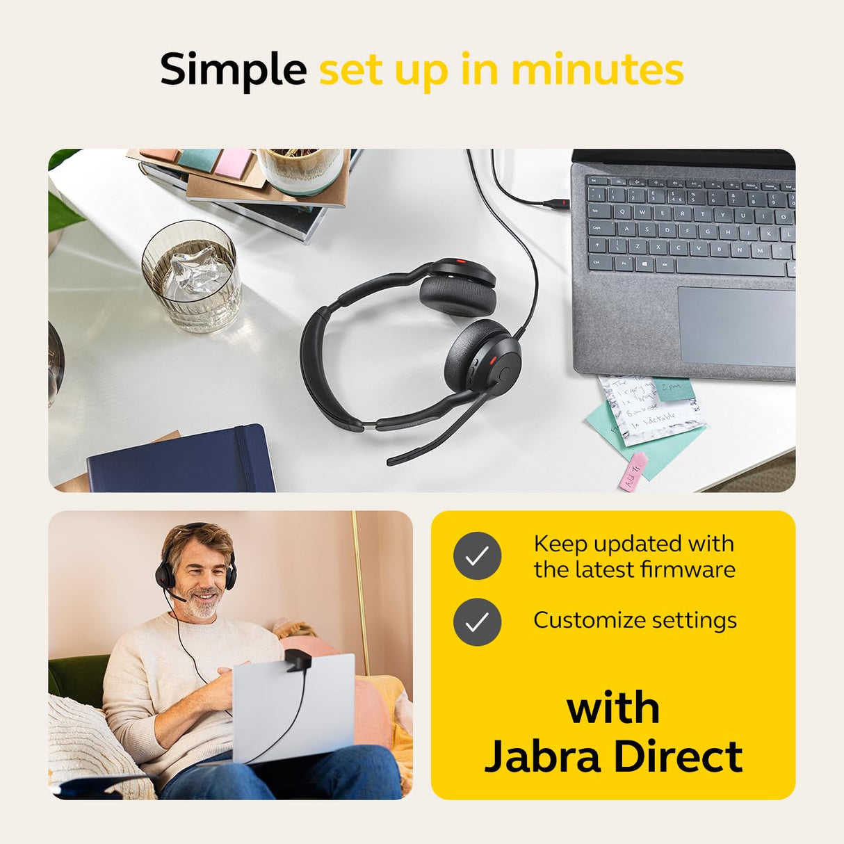 Jabra Evolve2 50 - Auriculares estéreo con Cable, tecnología AirComfort, micrófonos con cancelación de Ruido y cancelación Activa de Ruido, Certificado MS Teams, Funciona con Todas Las demás