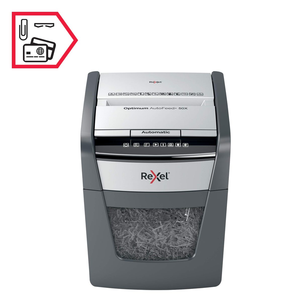 Rexel 2020050XEU - Destructora de Papel Personal/Home Office Optimum AutoFeed 50X, Corte en Partículas, Destruye 50 Hojas, Papelera de 20L, Pensada para Uso Doméstico, Destrucción de Alta Seguridad P4