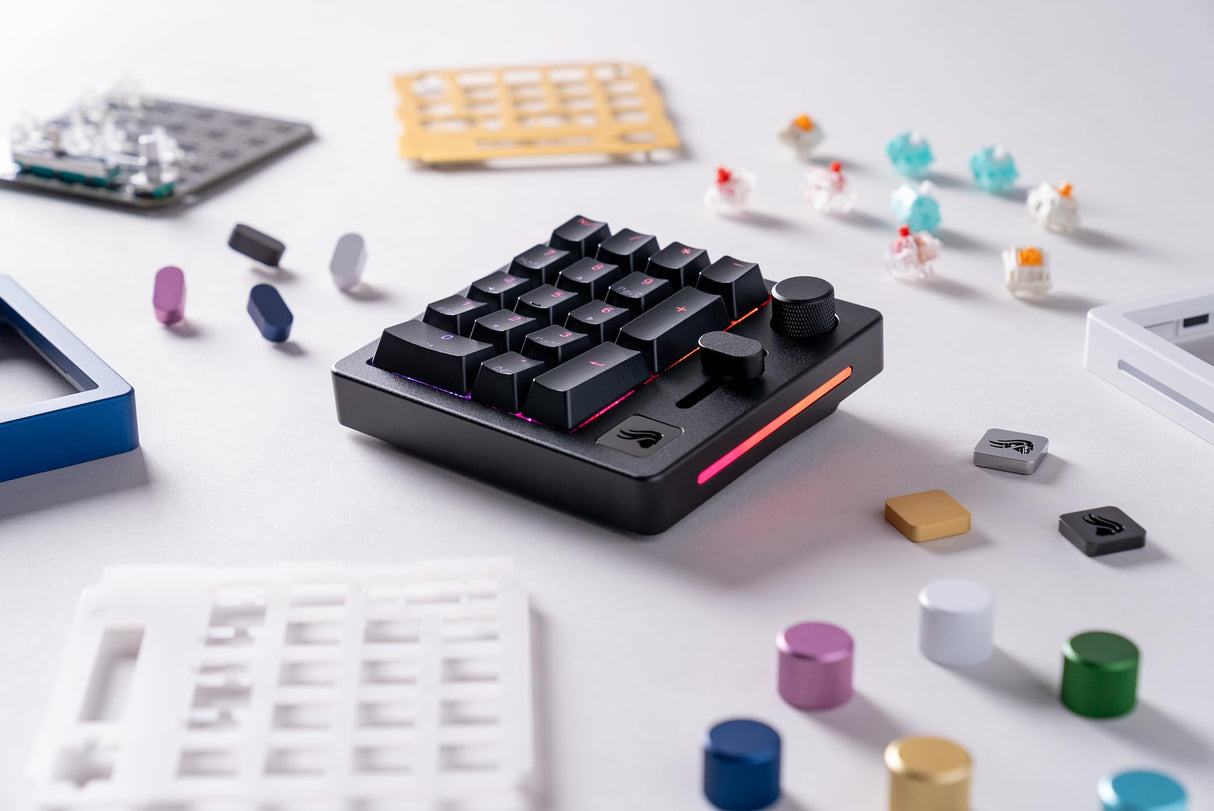Glorious Gaming GMMK Macro Numpad - Cavo o wireless Bluetooth, alluminio premium, personalizz., cursore e manopola programmabili, RGB, switch lineari, 18 ABS Doubleshot Keycaps - Ardesia nera