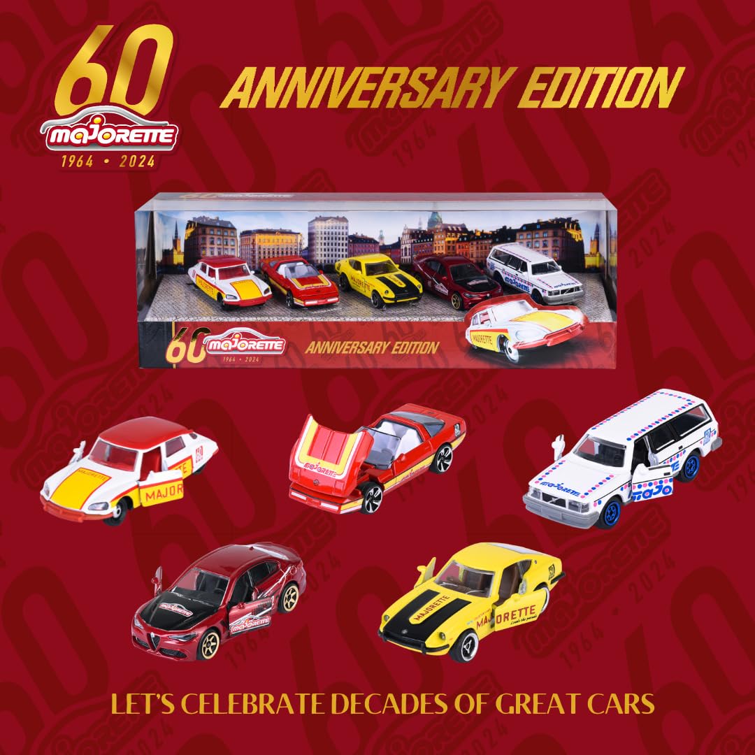 Majorette 212057807 - Expositor de cumpleaños de 60 años, 136 vehículos en Miniatura de Metal, Escala 1/64ª, Premium, First Edition, Deluxe, Giftpack