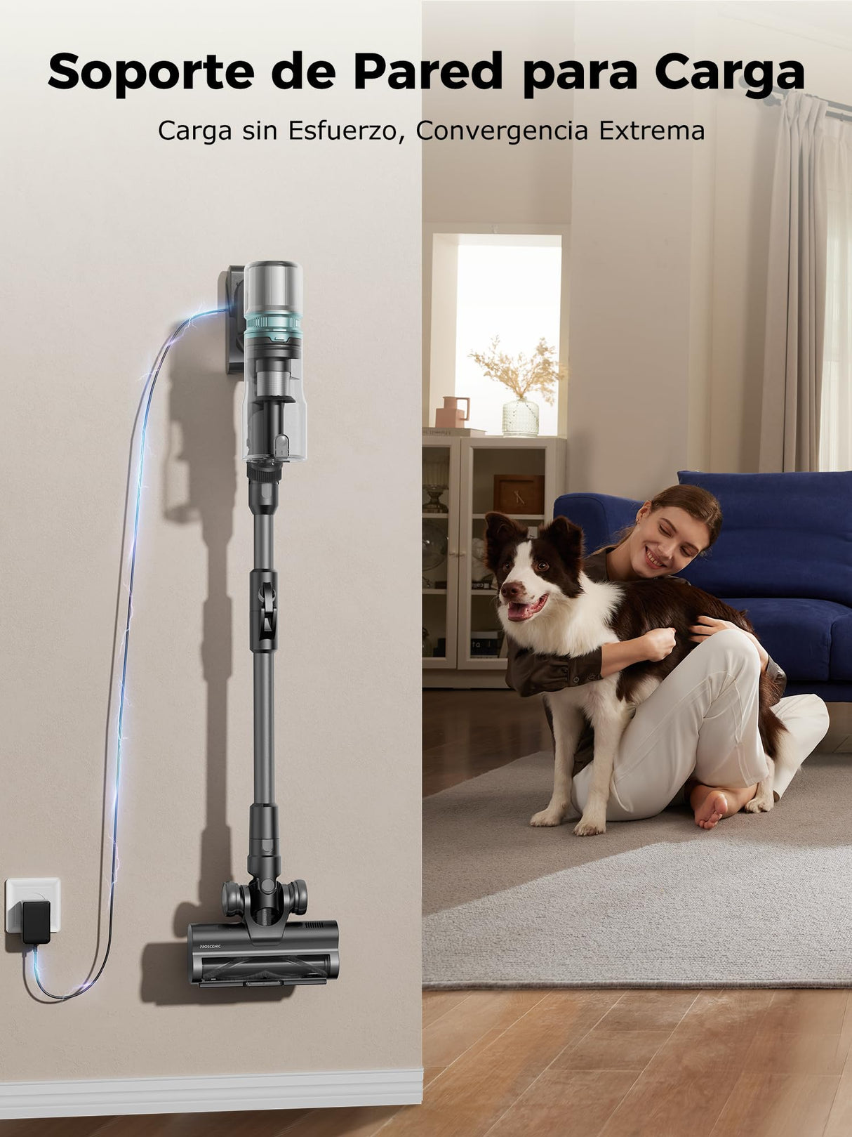 Proscenic P16 Aspiradora sin Cable 55Kpa/550W/65Mins, Aspiradora Escoba Vertical con Tubo Plegable, Cepillo Anti-Enredo y Pantalla Táctile LED para Suelo/Alfombra/Pelos de Mascotas
