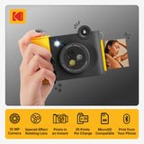 KODAK Smile+ Cámara Digital instantánea 2-en-1 y Impresora Bluetooth - 10MP, Lente giratoria con Efectos, Fotos Adhesivas Zink 2x3”, Imprime Desde App en Dispositivos Inteligentes - Negro