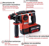 Einhell Kit Martillo perforador con batería HEROCCO+5 Power X-Change (iones de litio, 18 V, 2.2 J, 18 Nm, SDS-Plus, incl. batería 3,0 Ah, cargador, 3 brocas, cincel plano, cincel punta y E-Box)