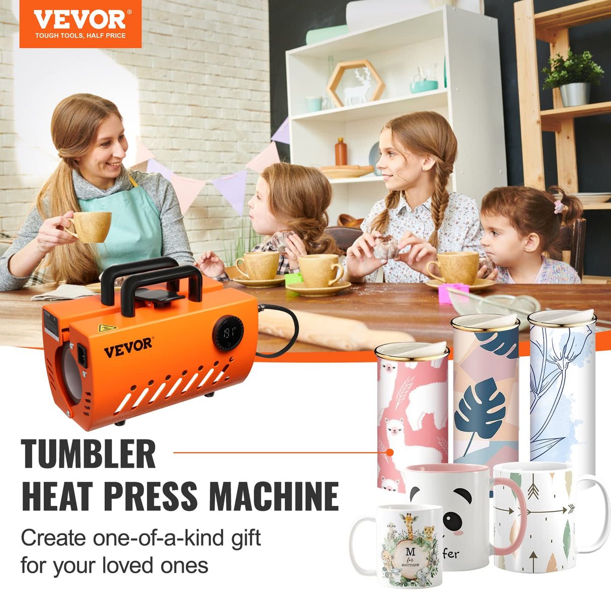 VEVOR Prensa Térmica para Tazas de 11-30 oz Prensa para Tazas Vasos 620 W Máquina de Impresión de Transferencia 23,5 x 11,5 x 1 cm con Guantes Resistentes al Calor y Cinta DIY Tazas de Cerámica Vasos