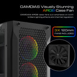GAMDIAS Athena P1 ATX - Carcasa para PC para Juegos de Torre Media con Vidrio Templado y excelente diseño de Flujo de Aire y 4 Ventiladores ARGB de 120 mm, Soporte Superior y Frontal AIO de 360 mm y