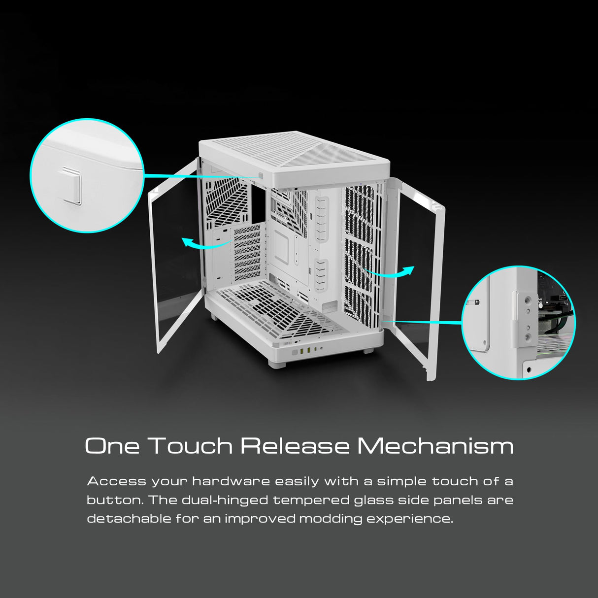 GAMDIAS RGB Dual-Chamber Tempered Glass Gaming PC Case, 2-Way Standing w/Vertical & Horizontal Orientaton & One-Touch Open Computer Case Support 420mm AIO & Huge Cable Management