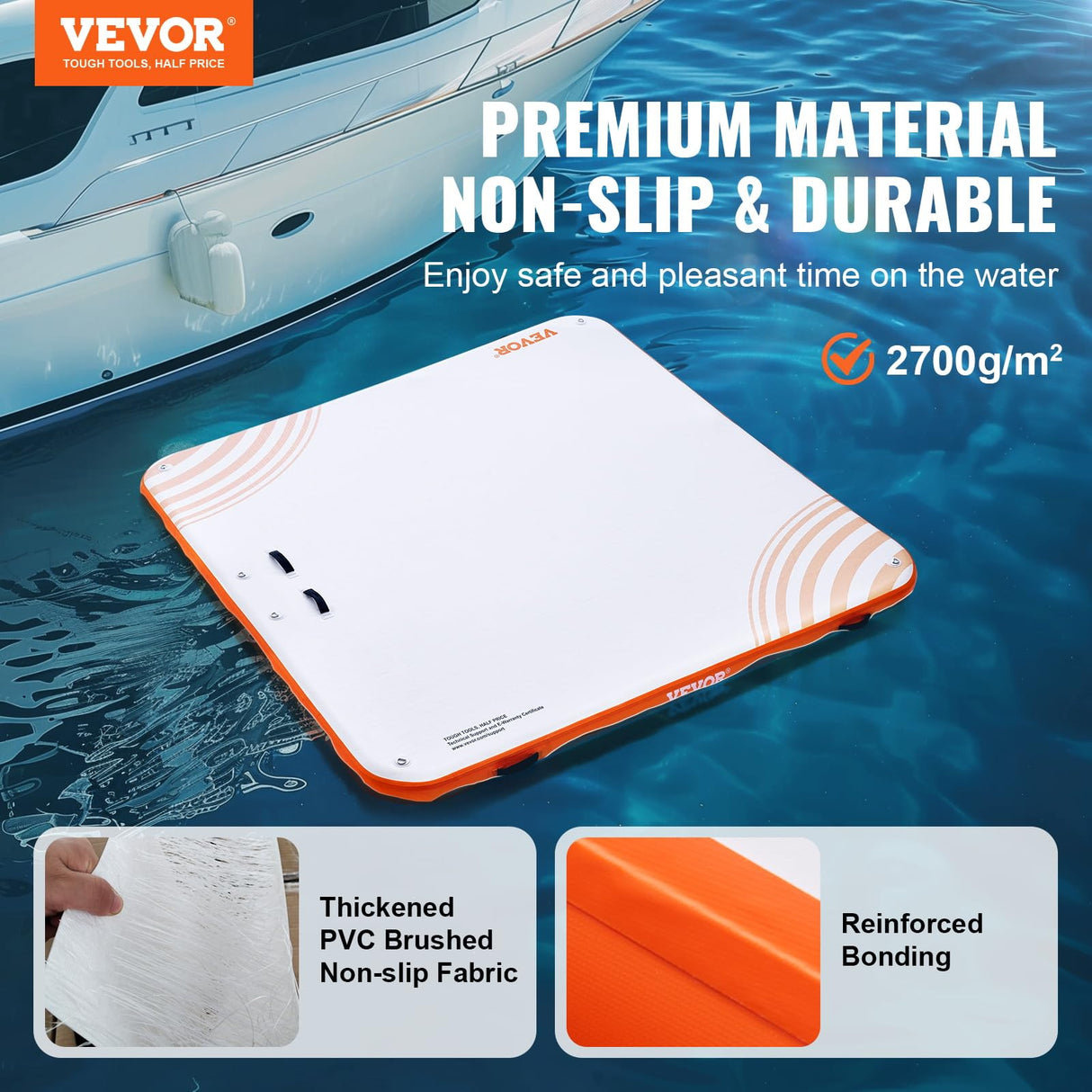 VEVOR Muelle Flotante Hinchable 2,13 x 2,13 m Plataforma de Muelle Inflable Alfombrilla Flotante Antideslizante con Bolsa de Transporte Portátil Escalera Extraíble Balsa de Isla para Piscina, Playa