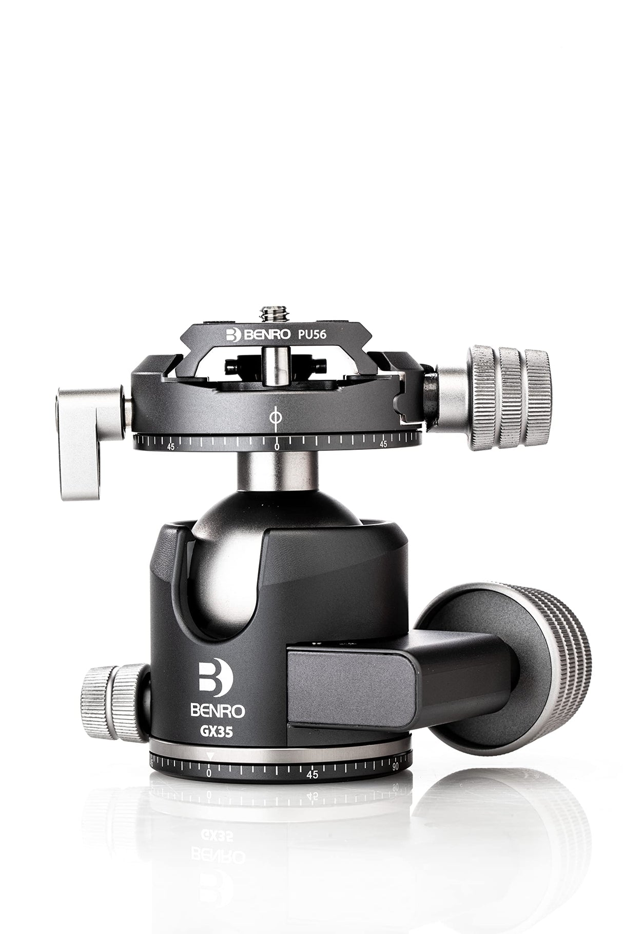 Benro GX35 - Cabezal de Bola de Perfil bajo con Placa PU56, Capacidad de 35 kg, Doble Panorama, Aluminio, Arca-Swiss, Ultraligero, Mecanismo de Bloqueo Seguro
