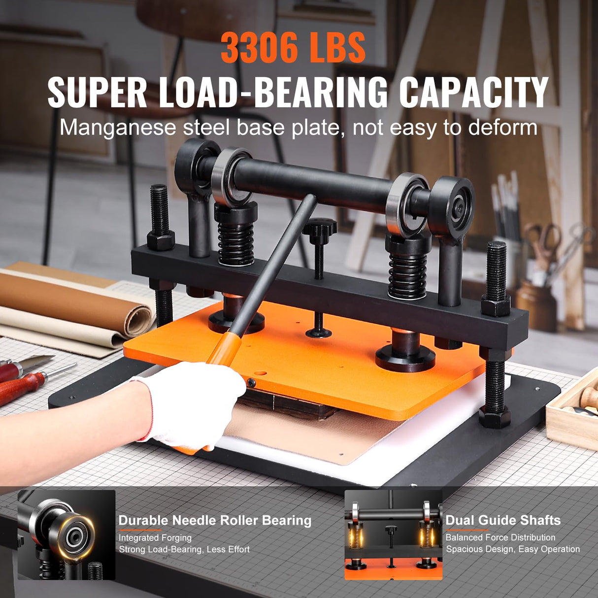 VEVOR Máquina Cortadora de Cuero 360x260 mm Capacidad de Carga de 1,5 T Prensa Troqueladora Manual Carrera Ajustable 12 mm Perforadora Manual para Cuero Papel Espuma Plástico Caucho Varios Materiales