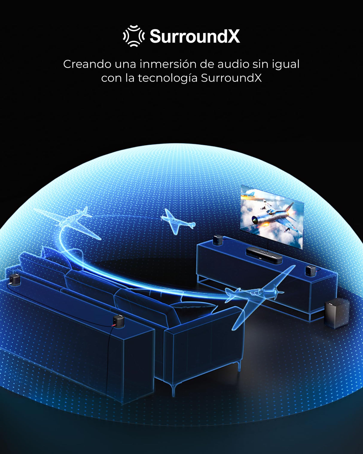 ULTIMEA Aura A60 7.1 Dolby Atmos Soundbar, con Subwoofer, Altavoz TV con Control a través de App, Sistema Surround Cinema 3D con 4 Altavoces Surround, TV Soundbar con HDMI eARC de 350W, Bluetooth