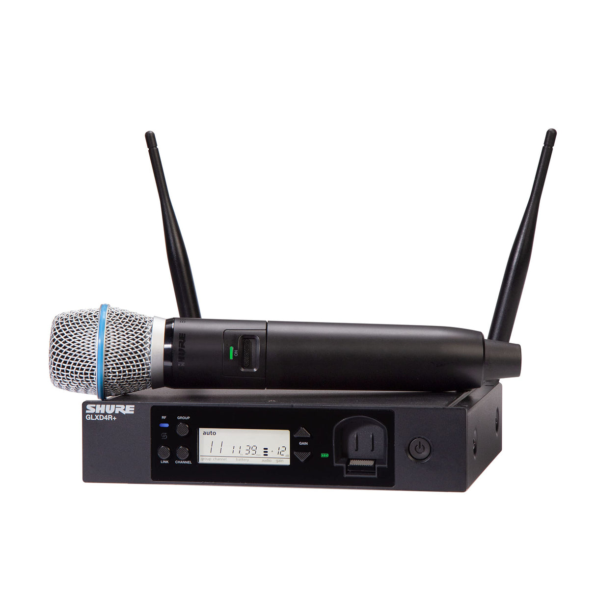 Micrófono inalámbrico Shure GLXD24R+/B87A para Iglesias, Karaoke y Voces con batería de 12 Horas y Alcance de 30m. Incluye micrófono Vocal Beta 587 y Receptor de un Solo Canal.