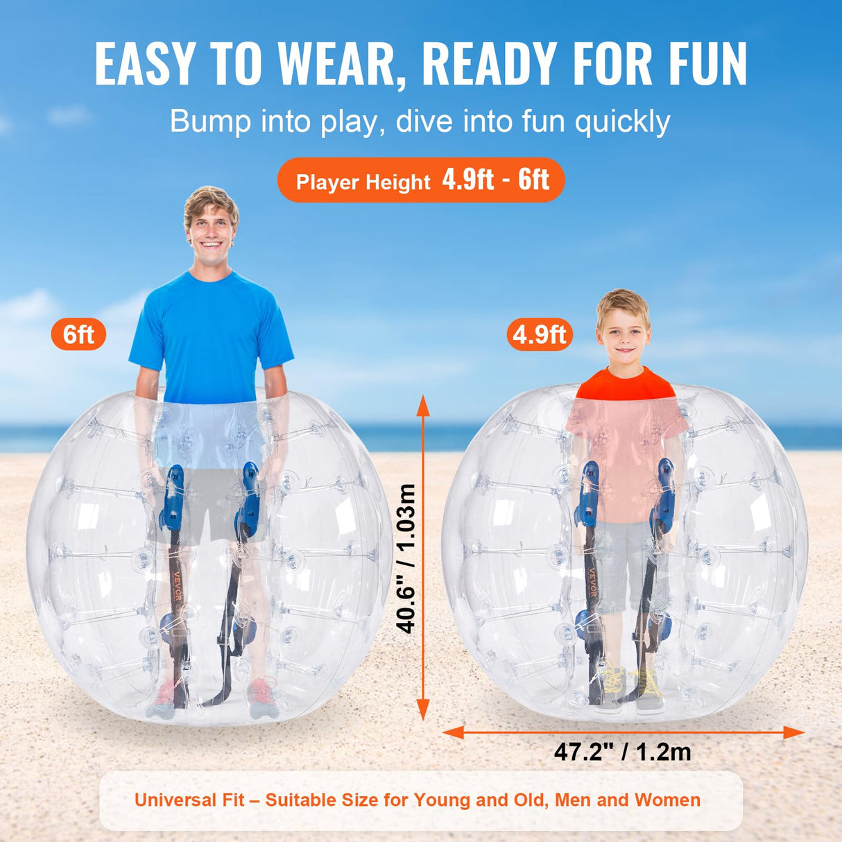 VEVOR Bola de Choque Inflable Bola de Choque de Parachoques 1 Pieza 1,2m x 1,03m Bola de colisión Humana Bola de Rebote de Burbujas Cuerpo de PVC Bola de Parachoques Inflable de Puntos Transparentes