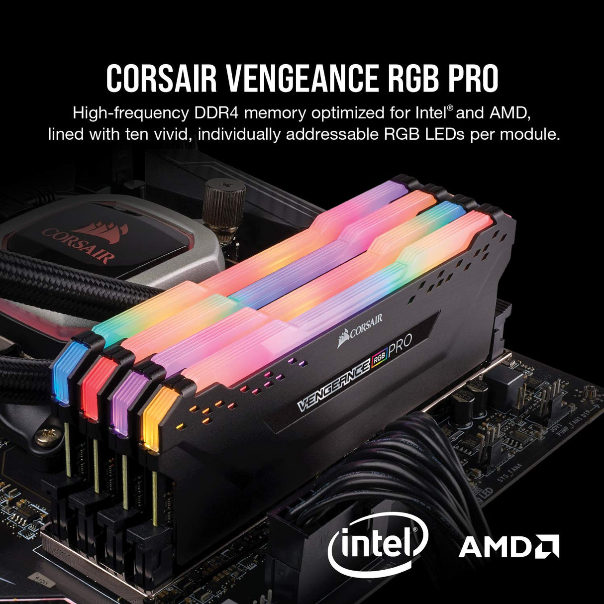 Corsair Módulo de Memoria de Alto Rendimiento 16 GB, DDR4 3200 mHz XMP 2.0 C16, Iluminación LED RGB, Negro, 2 x 8 GB