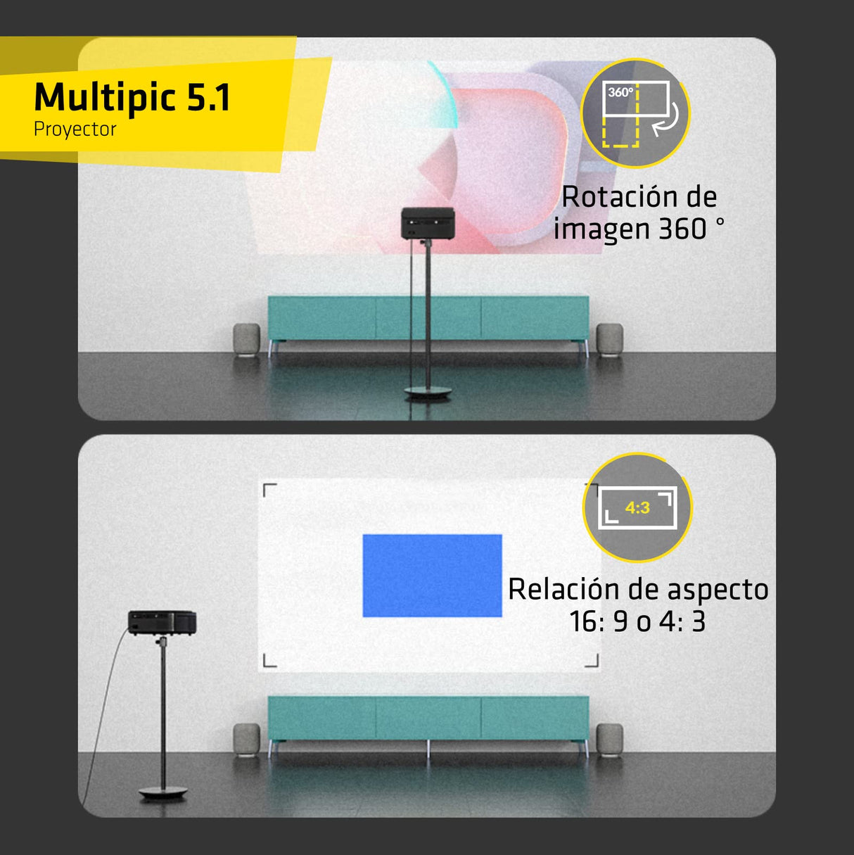 OVERMAX Proyector LED de 80 W con Pantalla de Espejo, Full HD 1080p hasta 200 Pulgadas, Altavoz Integrado, Sistema Android 9.0, duración de la lámpara: 50.000 Horas, Wi-Fi, Bluetooth, 2 HDMI, 2 USB,