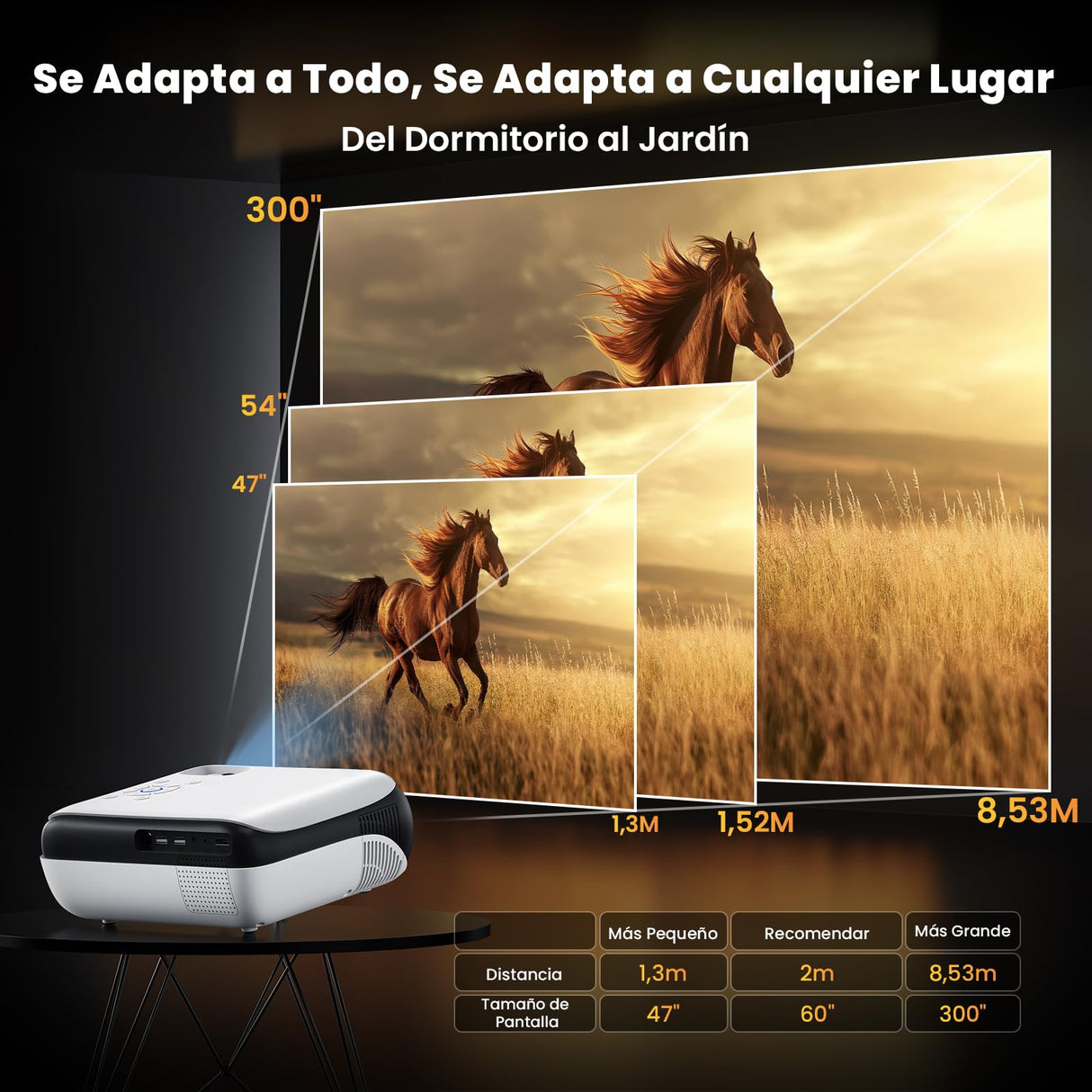 HOPVISION Proyector Portátil, Proyector 4K Supporto Cine en Casa, 9500Lumens Proyector Bluetooth Full HD 1080P, Mini Proyector Compatible con Fire Stick/Smartphone/PS5/HDMI, Pantalla de 100" Incluida