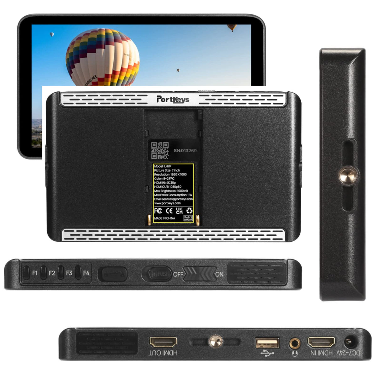 PortKeys LH7P Monitor de cámara Monitor de cámara de Control inalámbrico Salida LUT 4K 3D de 7" de Alto Brillo 1920X1080 1000nit 1080P60 Salida HDMI para BMPCC 4K (Zoom) BMPCC 6KBMPCC 6K Pro.