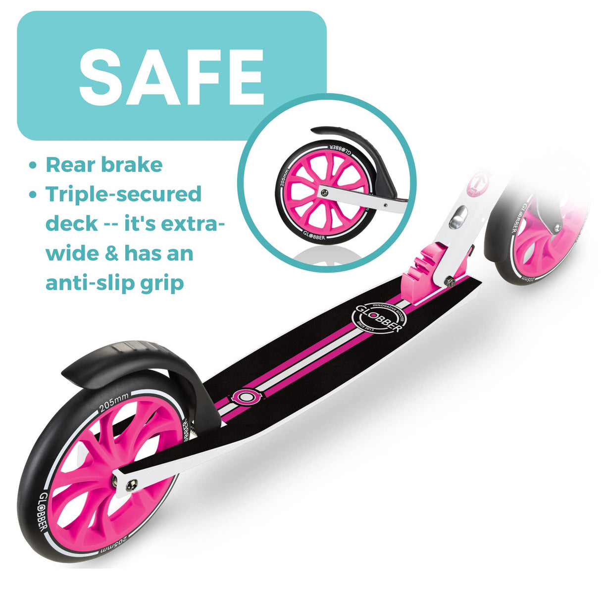 Globber - NL 205 - Patinete plegable de 2 ruedas con suspensión para niños de 8 años + , Blanco - Rosa