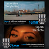 SIRUI Night Walker Lente de Cine con Enfoque Manual Set, 16mm, 75mm, Lente de Gran Apertura T1.2 con Montura S35 para X Montura Cameras, para X-H2/H2S, XT-4, XT-3,X-S10 (MS-2SXG, X Montura, Gris)