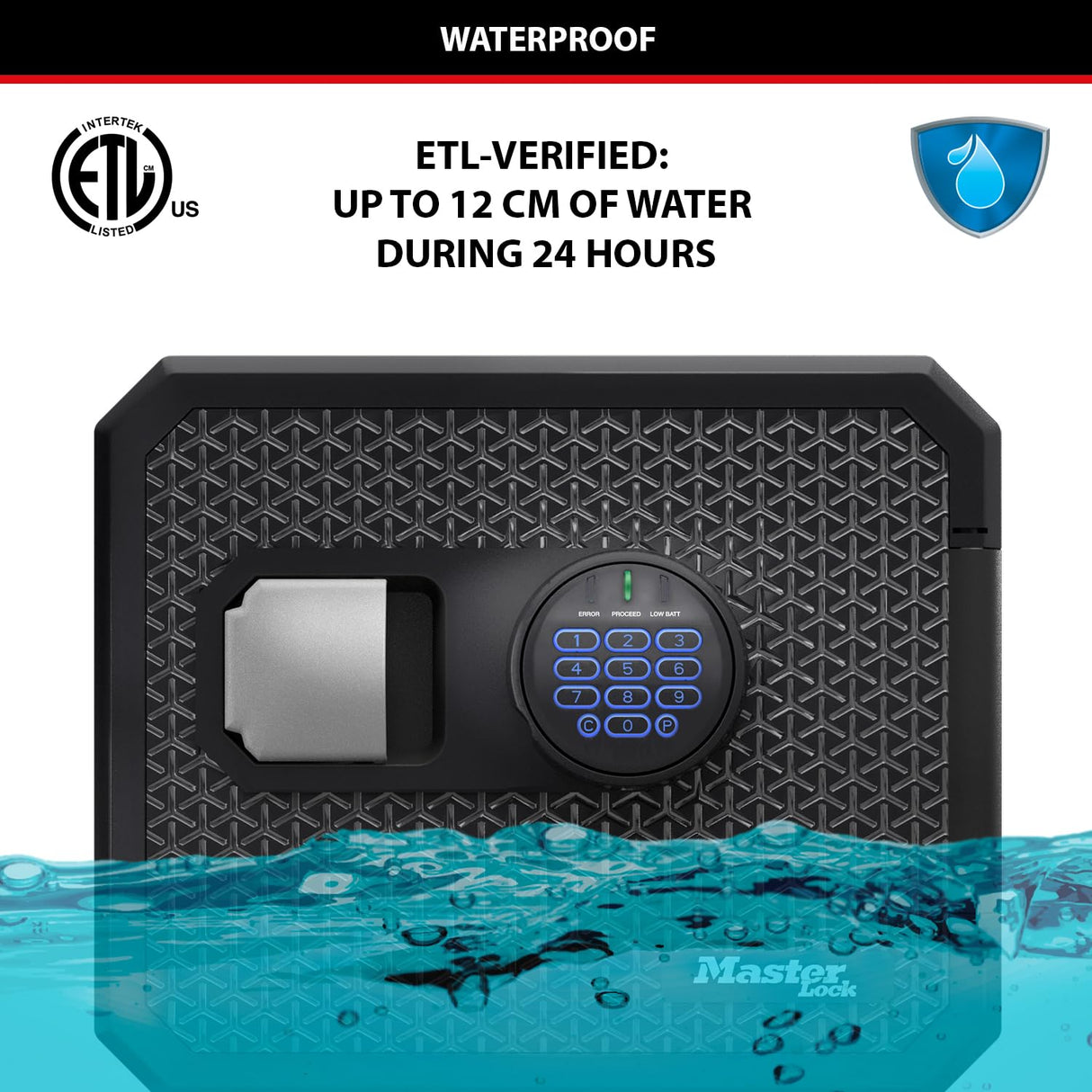 Master Lock Caja fuerte resistente al agua e ignífuga certificada, con capacidad de 23 L, dimensiones 417 x 348 x 478 mm, con combinación digital con teclado retroiluminado