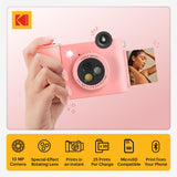 KODAK Smile+ Cámara Digital instantánea 2-en-1 y Impresora Bluetooth - 10MP, Lente giratoria con Efectos, Fotos Adhesivas Zink 2x3”, Imprime Desde App en Dispositivos Inteligentes - Rosa