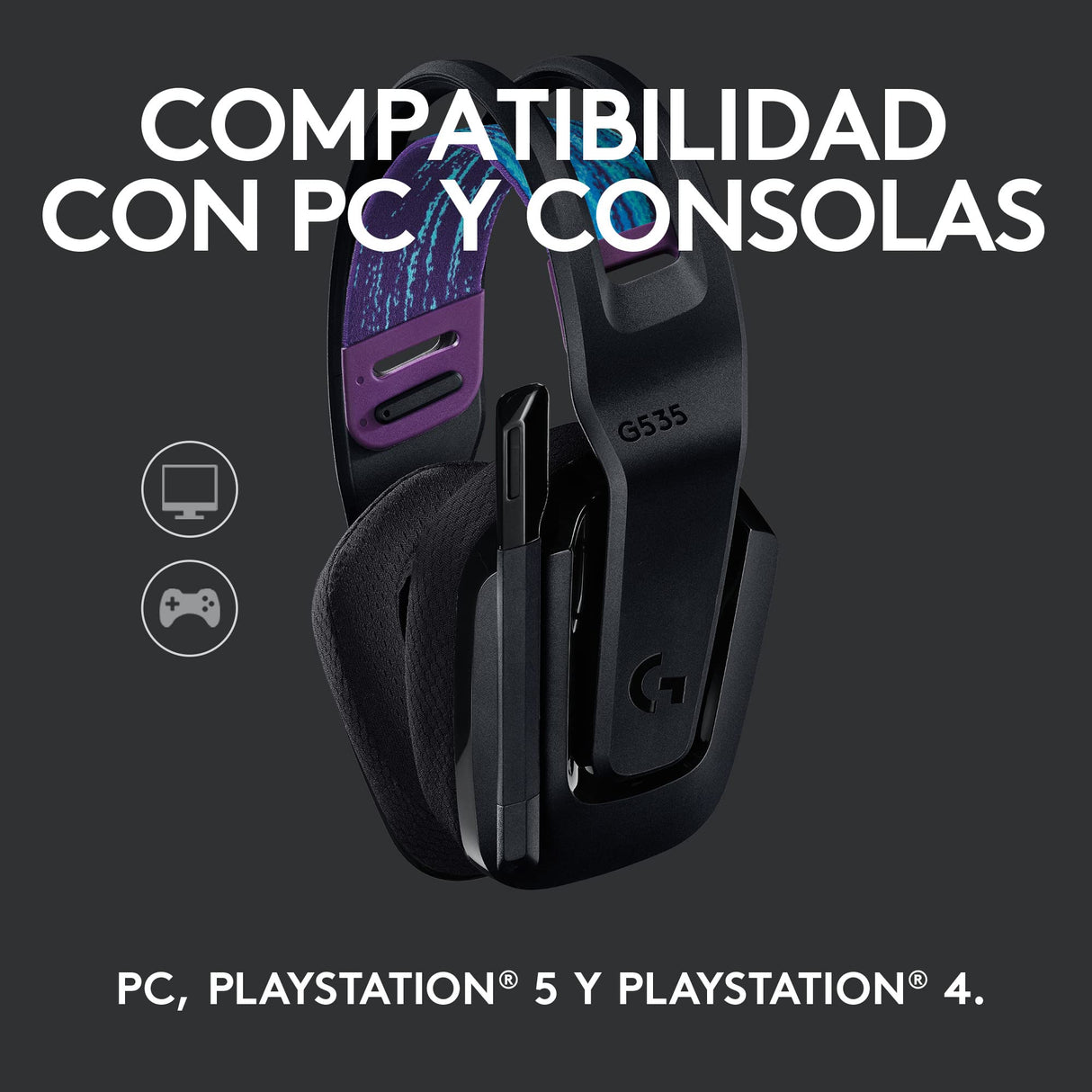 Logitech G535 LIGHTSPEED para gaming Auriculares inalámbricos con micrófono - Auriculares supraaurales ligeros, micrófono volteable para silenciar, estéreo, PC, PS4, PS5, recargables por USB - Negro