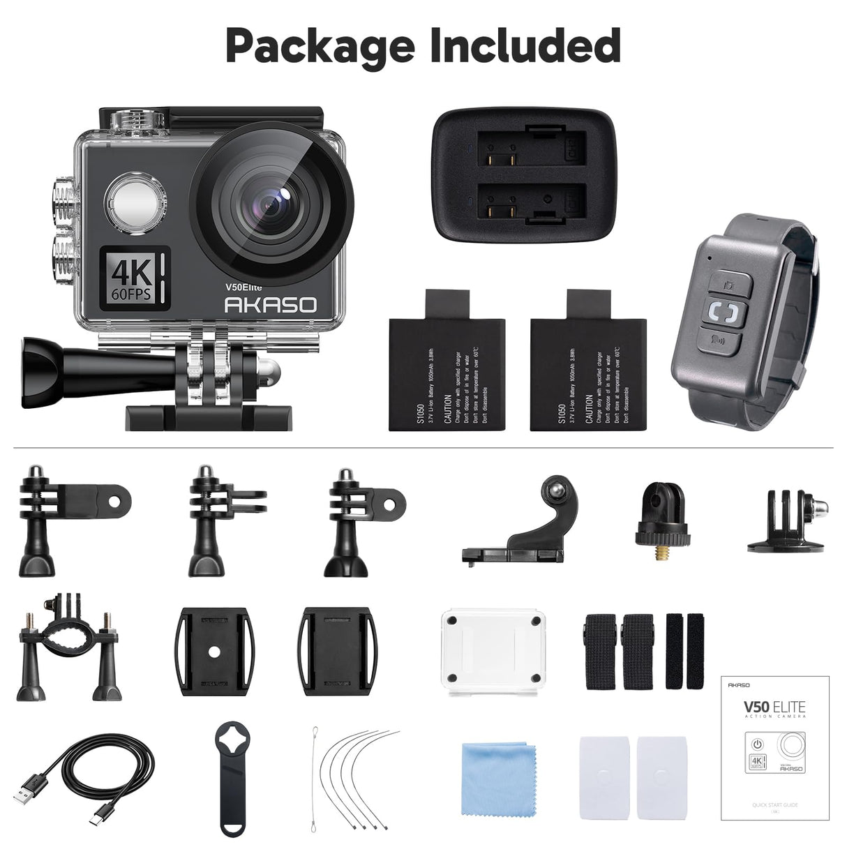AKASO Cámara Deportiva WiFi 4K/60fps 20MP, Cámara de Acción con EIS Pantalla Táctil, Cámara Acuatica Sumergible 40M con Control de Voz 8X Zoom Control Remoto 2 Baterías Multi Accesorios