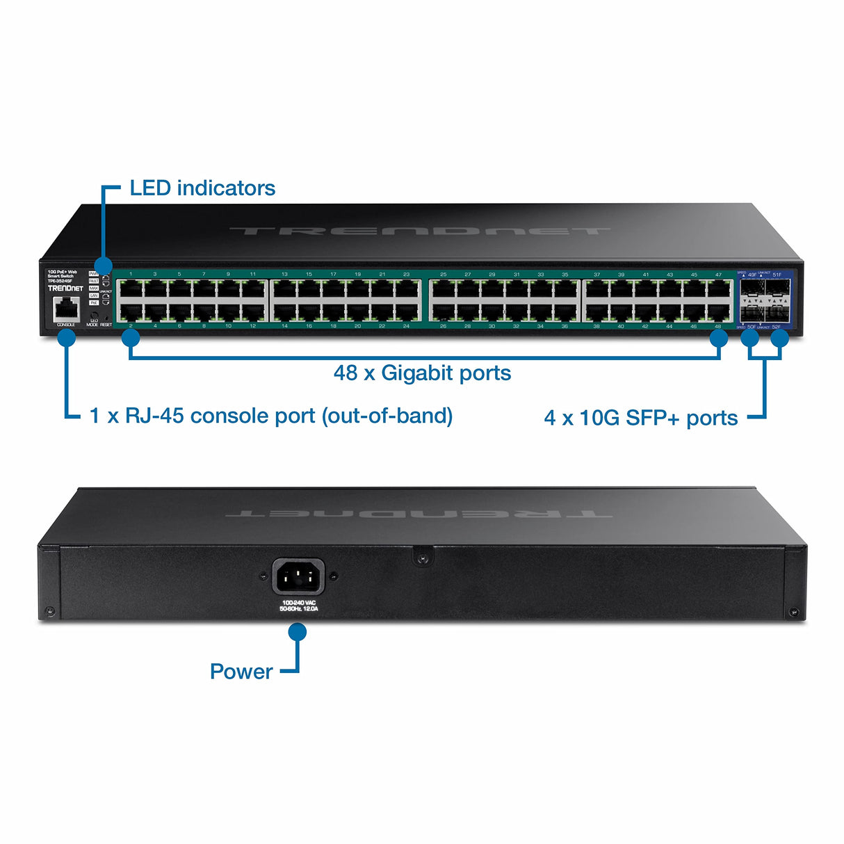 TrenDNET – Accesorios de 52 Puertos GIGA Web Smart 740 W PoE+ 10 G SFP+ Slots