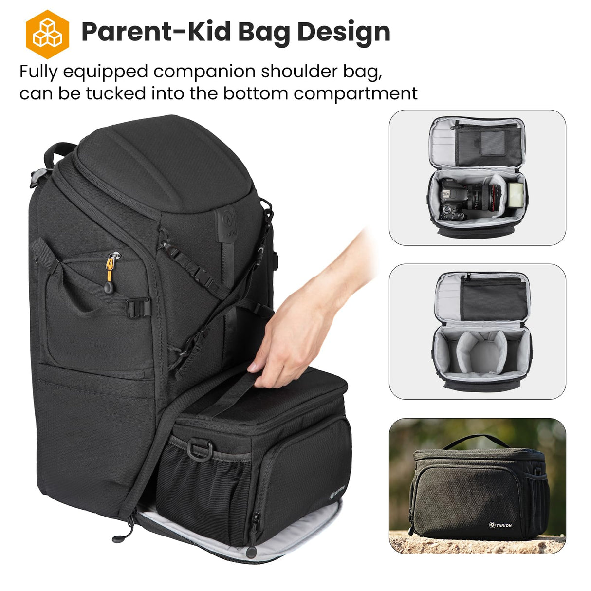 TARION Mochila para cámara Mochila impermeable para cámara Mochila para cámara Mochila grande para fotografía Acceso lateral con compartimento para computadora portátil de 15,6''