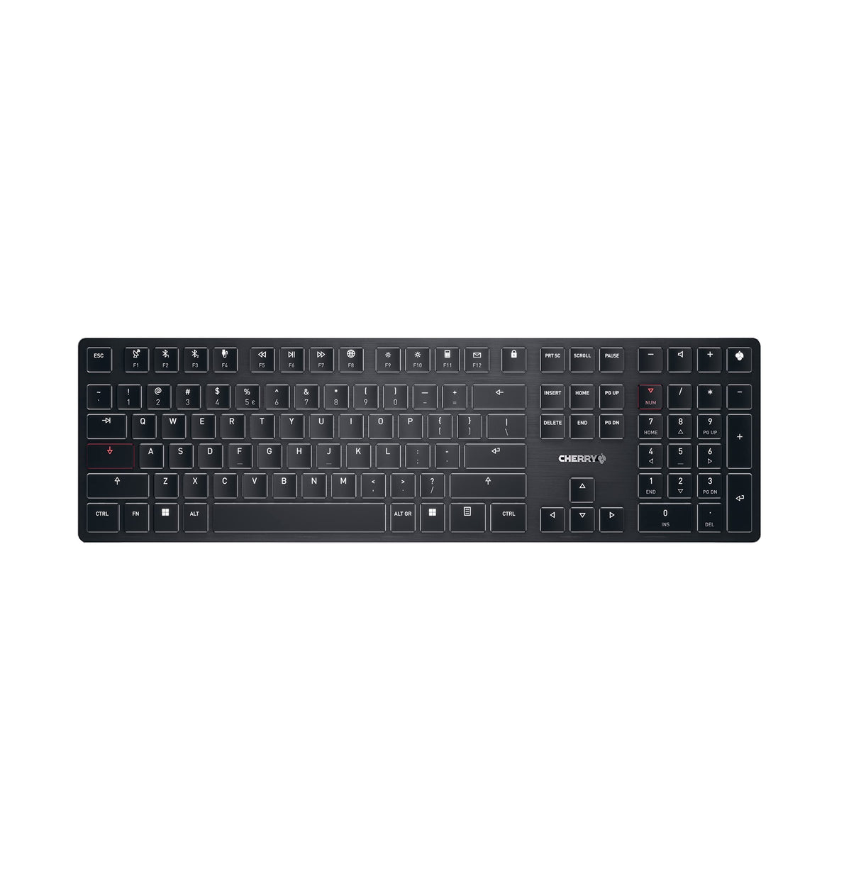 CHERRY KW X ULP, Teclado Mecánico Ultraplano de Alta Gama, Distribución de Teclado Europeo (QWERTY), Inalámbrico, Multidispositivo Para Hasta 4 Dispositivos, Recargable, Negro