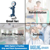 Baseline Dinamómetro Digital de Mano Bims, de 5 Posiciones para Medir y Evaluar la Fuerza de Agarre, Óptimo para Terapia Manual Profesional, Fisioterapia, Entrenamiento Atlético y Rehabilitación