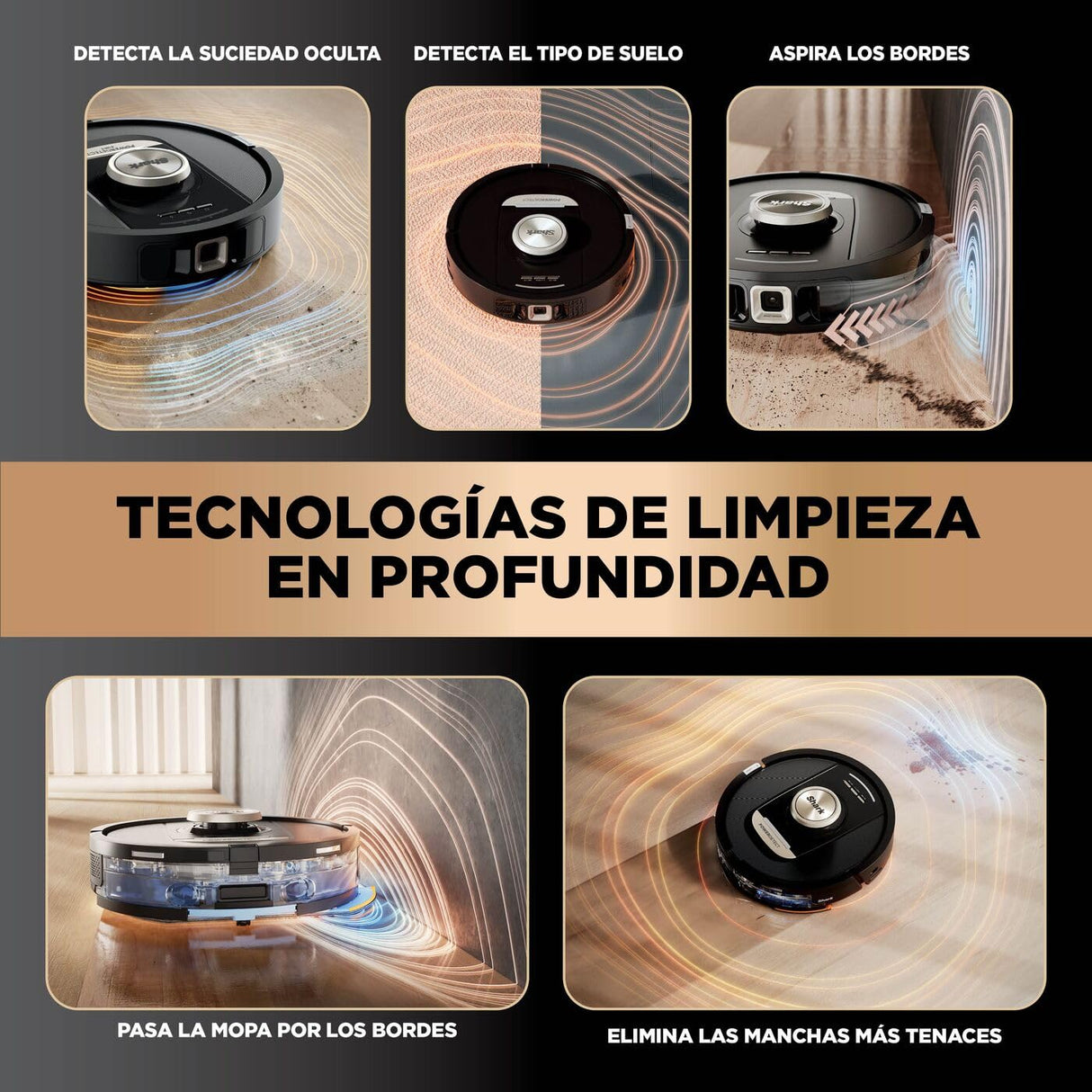Shark PowerDetect Robot Aspirador y mopa 2 en 1, Base NeverTouch Pro con Limpieza, Carga y Vaciado automáticos, 60 días, navegación 3D y LiDAR, NeverStuck, WiFi/App, Negro, RV2800ZEEU