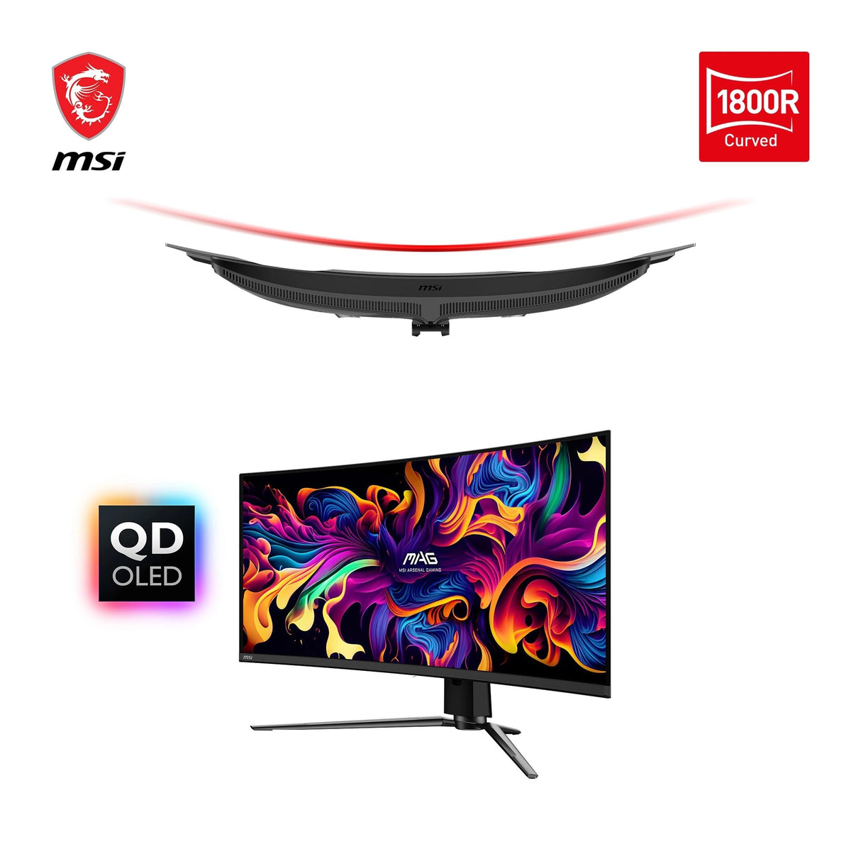 MSI mag 341CQPA QD-OLED Monitor Gaming Curvo de 34" UWQHD: 1800R, QD-OLED de 3440 x 1440, 175 Hz / 0,03 ms, 99% DCI-P3, ΔE≤2, DisplayHDR True Black 400, KVM - DP 1.4a, HDMI 2.1, Type C, Negro