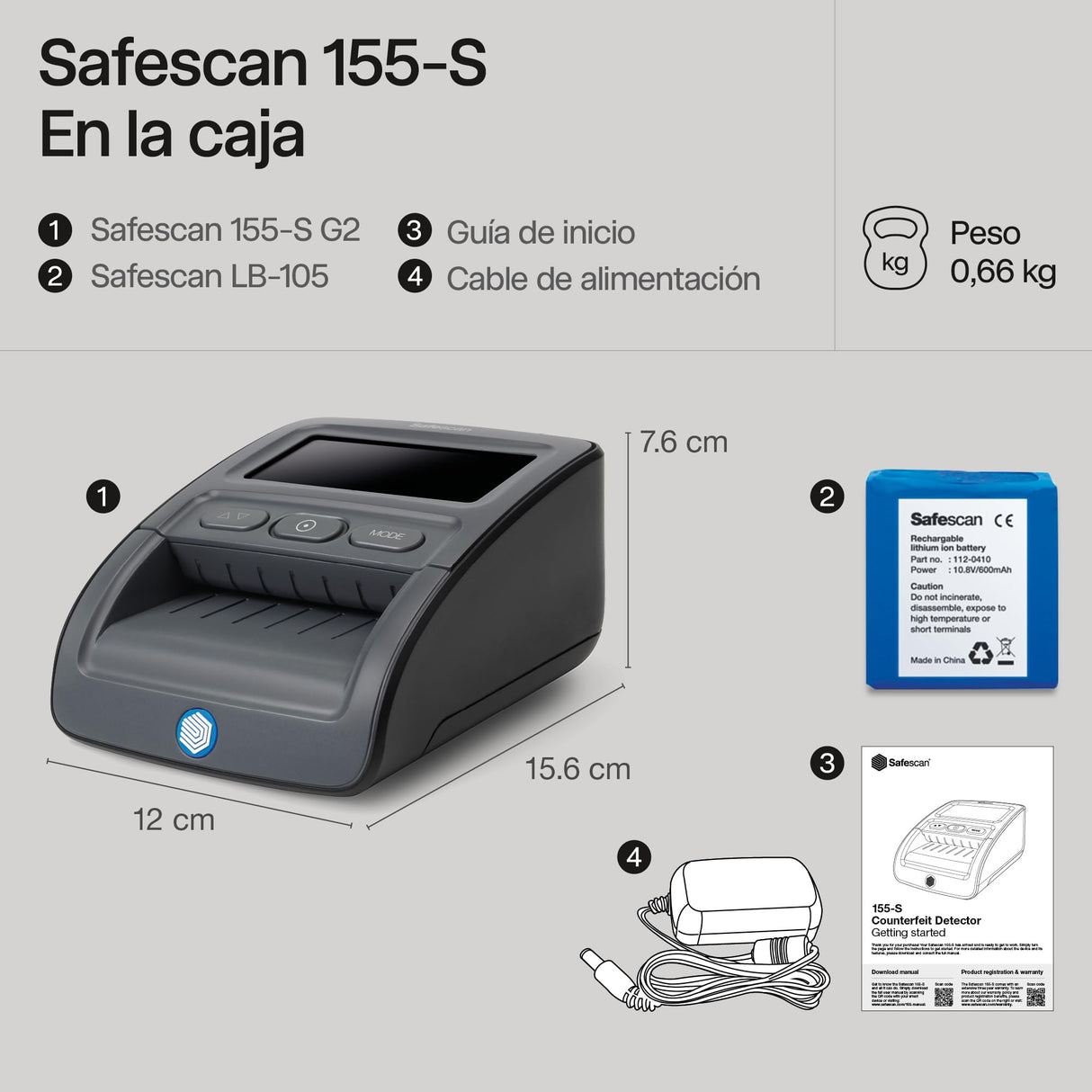 Safescan Detector de billetes falsos automático y portátil 155-SX para verificar rápidamente los billetes-Detector de billetes falsos con 7 puntos de detección -Detector de billetes falsos 100% fiable