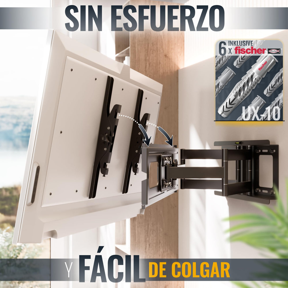 RICOO Soporte TV Pared 40-75" Pulgadas (102-191cm) R06-F Brazo articulado Giratorio Inclinable Colgador televisión Universal VESA 300x200-600x400