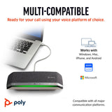 Altavoz manos libres inteligente Poly Sync 40 - Espacios de trabajo flexibles, Se conecta a PC mediante un cable USB-A o USB-C y a teléfonos inteligentes a través de Bluetooth - Funciona: Teams y Zoom