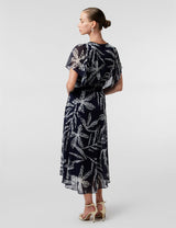 DKNY V-Neck Flutter Sleeve Dress Vestido, Azul Marino/Marfil, 38 Mujeres