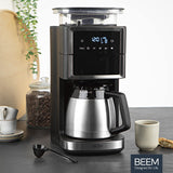 BEEM Cafetera de filtro Fresh Aroma-PERFECT III con mecanismo de molienda, térmica, de acero inoxidable, jarra aislante, mecanismo cónico y Aroma-Plus, filtro permanente, temporizador 24 h, 10 tazas