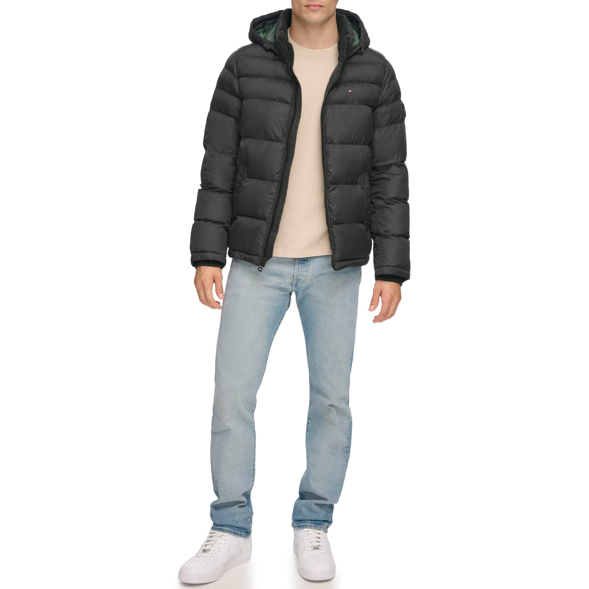 Tommy Hilfiger Down Alternative Hooded Puffer Jacket (Standard and Big & Tall) Abrigo de plumón, Negro, XL para Hombre