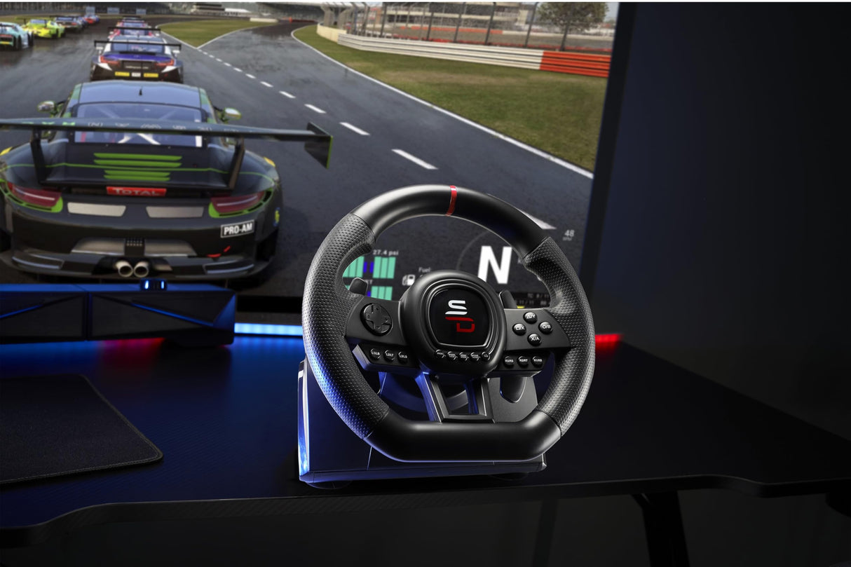 Superdrive - Volante de carreras SV650 con pedales, cambio y vibración - Xbox serie X/S, Switch, PS4, Xbox One, PC, PS3 (programable para todos los juegos)