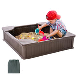 VEVOR Caja de Arena con Tapa Areno de HDPE Cuadrado de 1235 x 1235 x 315 mm con 4 Asientos en Las Esquinas y Revestimiento Inferior para Niños de 3 a 12 Años para Patio al Aire Libre, Parque, Marrón