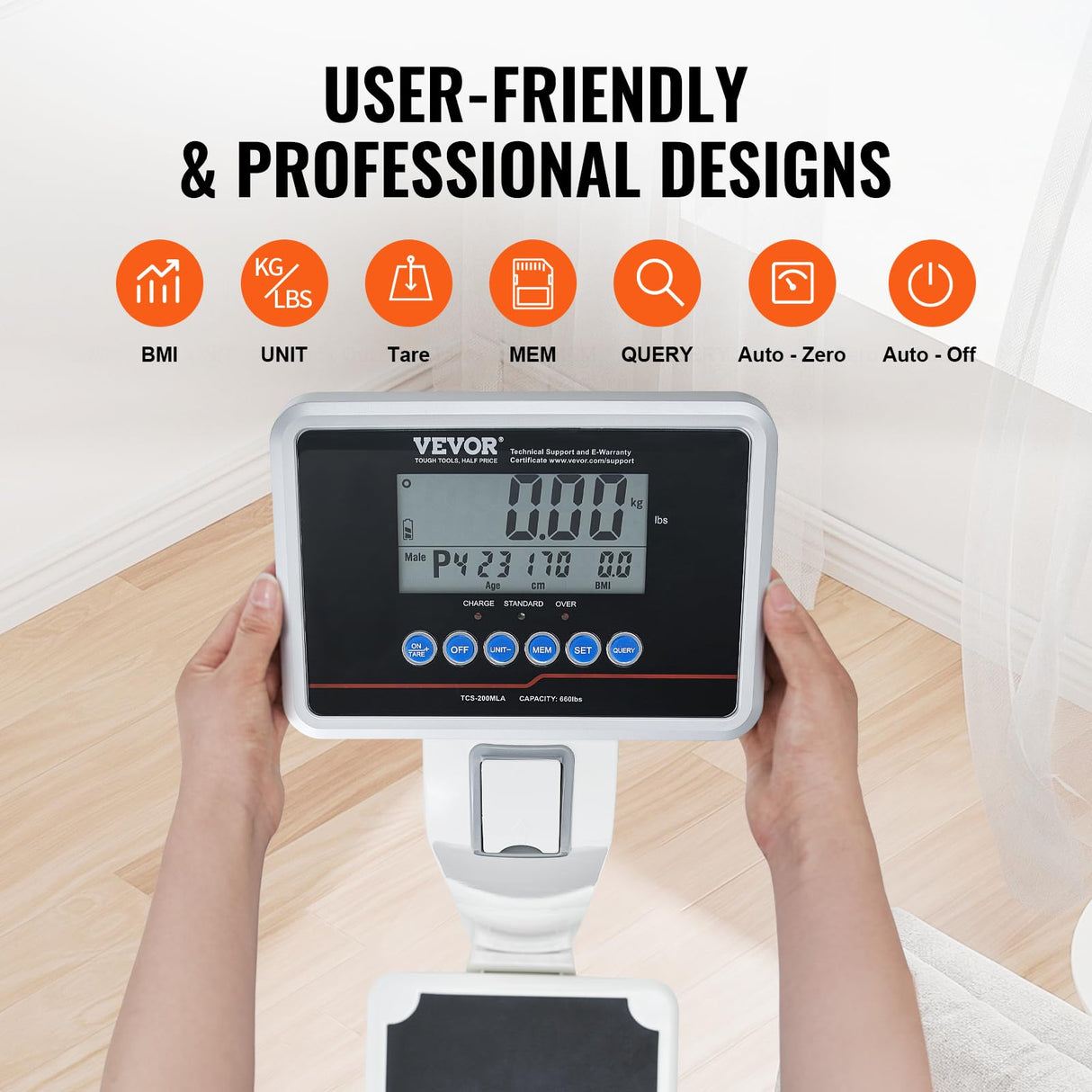 VEVOR Báscula Médica Digital Capacidad de 300 kg Báscula Corporal Médica Profesional y Multifuncional para Peso y Altura con 2 Unidades (kg/lb) IMC para Gimnasio, Hogar, Hospital