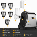 Meykey Cortador Eléctrico de Frutas y Verduras de Acero Inoxidable, 250 W, 5 Cuchillas Cónicas
