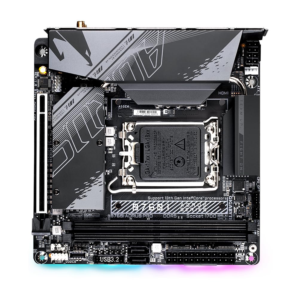 GIGABYTE B760I AORUS Pro Placa Base - Soporta CPUs Intel Core de 14ª generación, VRM Digital de 8+1+1 Fases, hasta 8000MHz DDR5 (OC), 2xPCIe 4.0 M.2, Wi-Fi 6E, LAN de 2.5GbE, USB 3.2 Gen 2