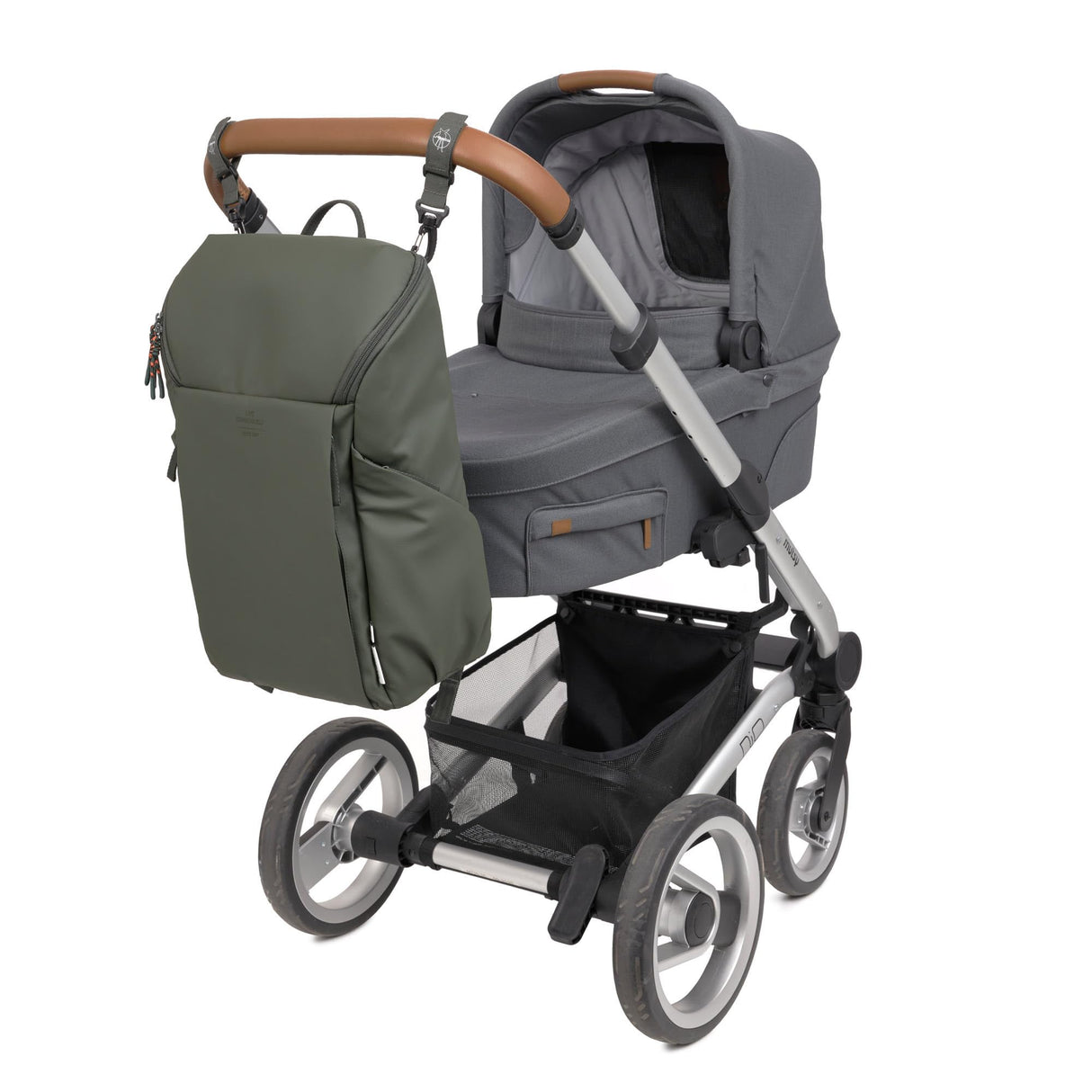LÄSSIG Mochila con cambiador, enganche para cochecito y portabiberón/GRE Slender Up Backpack olive