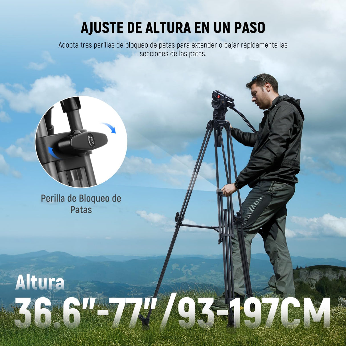 NEEWER LL34 - Trípode de vídeo para cámara de 78 pulgadas, cierre rápido con cabezal de líquido amortiguador, robusto trípode de fibra de carbono con placa QR de modo dual compatible con DJI