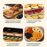 Proficook PC-DR1218 Deshidratador de Alimentos, 6 Bandejas Acero Inoxidable, Temperatura Ajustable 35-75°C, Temporizador 30 min - 24 h, Seca Frutas, Verduras, Carne, Hierbas