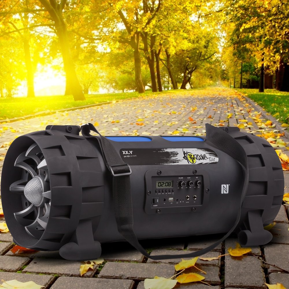 XX. Y P de 137j Altavoz Bluetooth Boom Box (NFC) con Radio FM Integrado, Entrada de batería/Audio para micrófono/Instrumento Musical/Reproductor MP3/Puerto USB Negro